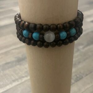 Beaded Wrap Bracelet with Turquoise and Wood Beads